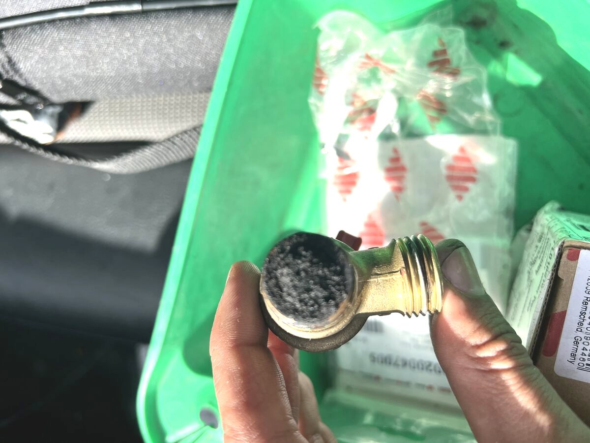 Limescale build-up found inside a boiler fitting during diagnosis